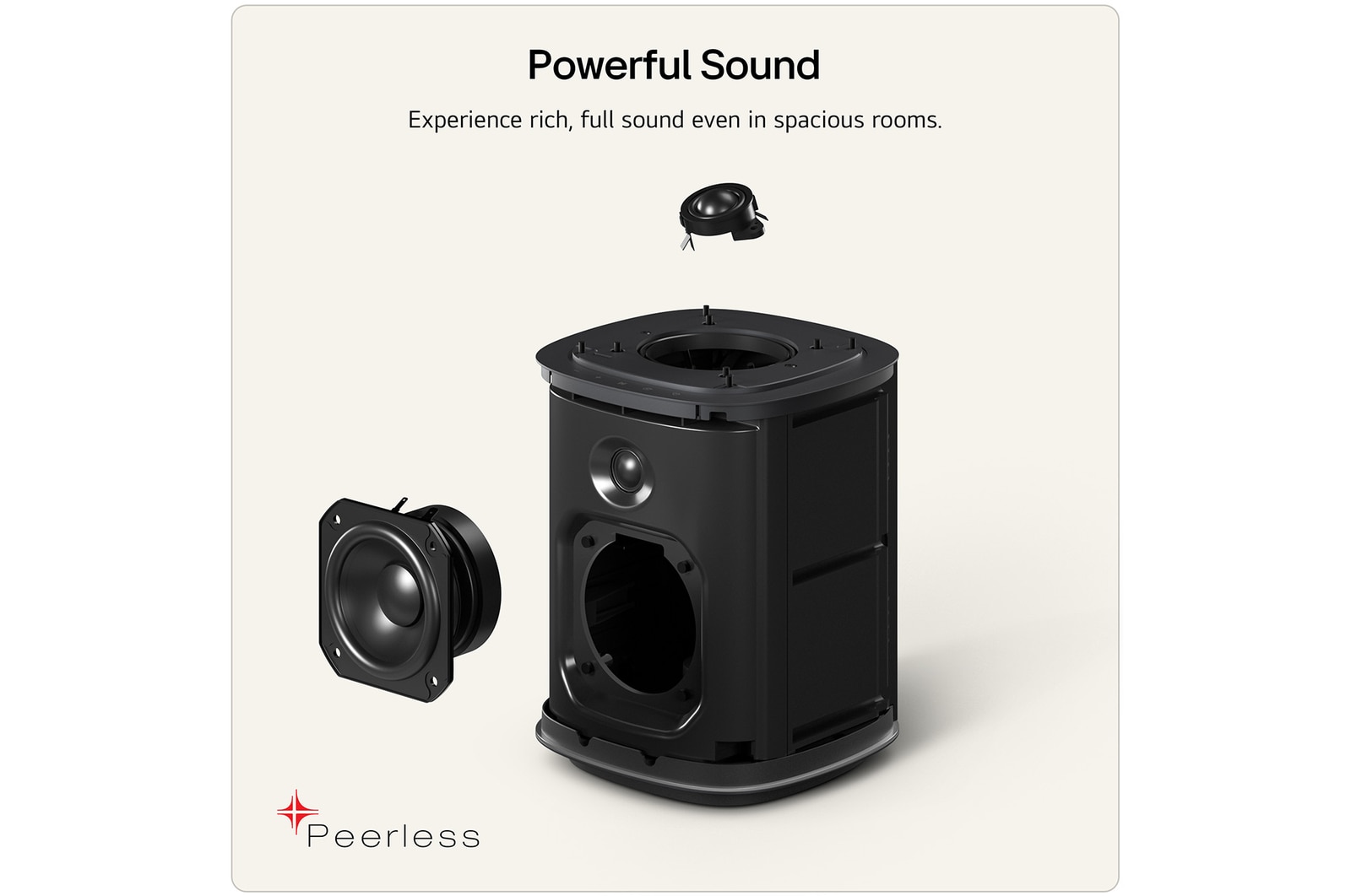 LG Stereo 75wireless speaker showcasing its internal acoustic design and premium drivers engineered to deliver powerful, room-filling sound.